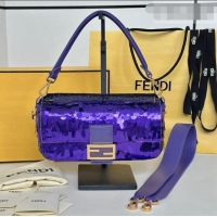 New Fashion Fendi Baguette Medium bag Embroidered with Sequins 8601 Purple 2026 Top