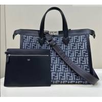 Luxury Discount Fendi Large Peekaboo Tote Bag in Denim-effect FF Jacquard Bag 6805 Blue 2026