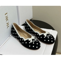 Luxury Dior Romance Ballet Flat in Black Cotton Embroidered with White PolkaDior Motif 6091157 2026