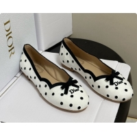 Good Quality Dior Romance Ballet Flat in White Cotton Embroidered with Black PolkaDior Motif 6091158 2026