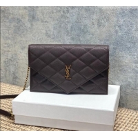 Top Design Saint Laurent PARIS Chain Wallet in Grain De Poudre Leather 871149 Dark Brown 2026