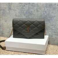 Promotional Saint Laurent PARIS Chain Wallet in Grain De Poudre Leather 871149 Green 2026