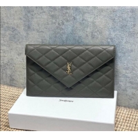 Cheapest Saint Laurent PARIS Pouch in Grain De Poudre Leather 869533 Green 2026