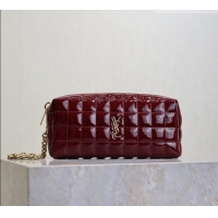 Top Grade Saint Laurent CASSANDRE MATELASSÉ CARRÉ Pouch on chain in Patent Leather 779649 Burgundy 2026