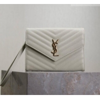 Grade Quality Saint Laurent CASSANDRE MATELASSÉ Flap Pouch in Grain De Poudre Leather 617662 White 2026