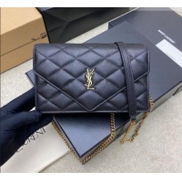 Shop Discount Saint Laurent PARIS Chain Wallet in Grain De Poudre Leather 871149 Black 2026