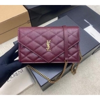 Best Price Saint Laurent PARIS Chain Wallet in Grain De Poudre Leather 871149 Burgundy 2026