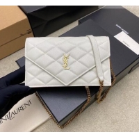 New Cheap Saint Laurent PARIS Chain Wallet in Grain De Poudre Leather 871149 White 2026