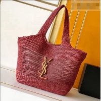 Top Grade Saint Laurent Icare Medium Shopping Bag in Raffia 868748 Burgundy 2026