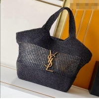 Trendy Design Saint Laurent Icare Medium Shopping Bag in Raffia 868748 Black 2026