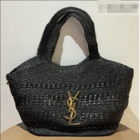 Luxury Promotional Saint Laurent Icare Medium Shopping Bag in Raffia 868748 Black 02 2026