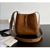 Grade Price Saint Laurent LE 5 À 7 Small Hobo Shoulder Bag in Suede A0021 Brown 2026