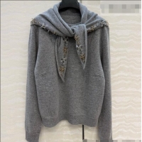 Famous Brand Prada Cashmere Sweater with Triangle Scarf P090708 Grey 2026