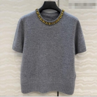 Top Quality Prada Cashmere Short-sleeved Sweater with Crystals P090710 Grey 2026