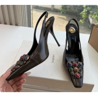 Good Quality Saint Laurent ICELAND Slingback Pumps in Smooth leather and Crystals Dark Brown 6091513 2026