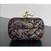 Discount Bottega Veneta Knot Clutch with Flower Clasp in Jacquard Velvet BV040164 Burgundy/Grey/Black 2026