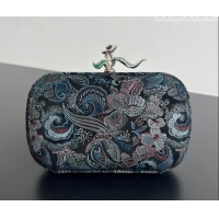 Original Cheap Bottega Veneta Knot Clutch with Flower Clasp in Jacquard Velvet BV040162 Blue/Red/Black 2026