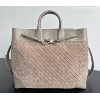 Top Grade Bottega Veneta Men's Intrecciato Suede Andiamo Voyager Tote Bag 827066 Beige/Grey 2026