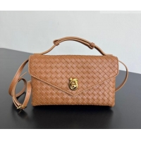 Most Popular Bottega Veneta Knot Lock Cross-body Bag in Intrecciato Leather 817191 Amber Brown 2026