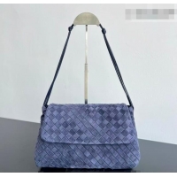 Top Grade Bottega Veneta Giorno Shoulder Bag in Intrecciato Suede 857657 Navy Blue 2026