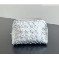 Good Taste Bottega Veneta Intrecciato Lamina Satin Leather Beauty Pouch 764044 Silver 2026
