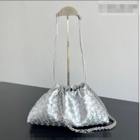 Cheapest Bottega Veneta Dustbag Notte Bag in Intrecciato Lamina Satin Leather 839394 Silver 2026
