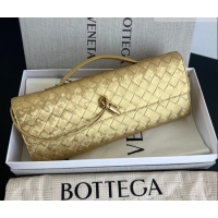 Top Design Bottega Veneta Long Clutch Bag Andiamo in Intrecciato Lamina Satin Leather 741511 Gold 2026