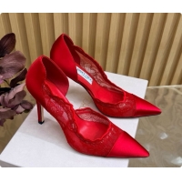Low Price Jimmy Choo Brigitte 100 Pumps in Lace and Satin J091249 Red 2026