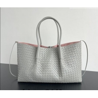 Free Shipping Bottega Veneta Medium Pinacoteca Tote Bag in Intrecciato Leather 817166 Silver Grey 2026
