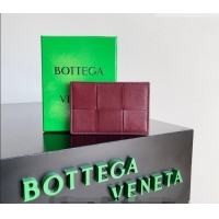 Cheapest Bottega Veneta Cassette Credit Card Case in Intreccio Leather 742693 Burgundy 2026