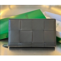 Low Cost Bottega Veneta Men's Cassette Zip Around Wallet in Intreccio Leather 814649 Grey 2026