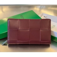 Big Discount Bottega Veneta Men's Cassette Zip Around Wallet in Intreccio Leather 814649 Burgundy 2026