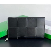 Unique Grade Bottega Veneta Men's Cassette Zip Around Wallet in Intreccio Leather 814649 Black/Green 2026