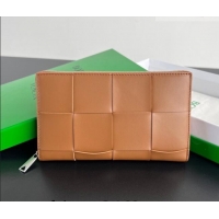 Top Design Bottega Veneta Men's Cassette Zip Around Wallet in Intreccio Leather 814649 Cognac Brown 2026
