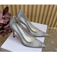 Best Quality Jimmy Choo Mesh Pumps with Crystals 10cm Heel J091258 Grey 2026