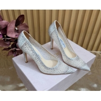 Top Design Jimmy Choo Mesh Pumps with Crystals 10cm Heel J091259 White 2026