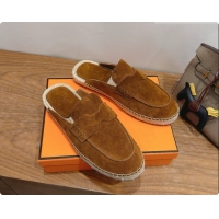 Stylish Hermes Nil Espadrilles Mules in Brown Suede Calfskin H091545 2026