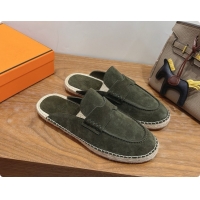 Discount Hermes Nil Espadrilles Mules in Dark Green Suede Calfskin H091546 2026