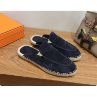 Stylish Hermes Nil Espadrilles Mules in Deep Blue Suede Calfskin H091547 2026