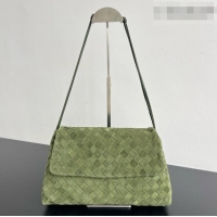 Fashion Discount Bottega Veneta Giorno Shoulder Bag in Intrecciato Suede 857657 Green 2026