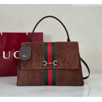 Famous Brand Gucci Paparazzo Large Top Handle Bag in Dark Brown Suede 875019 2026