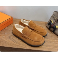 Pretty Style Hermes Lazy Loafer in Suede & Shearling H091569 Brown 2026
