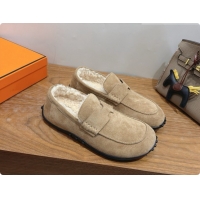 Good Quality Hermes Lazy Loafer in Suede & Shearling H091570 Beige 2026