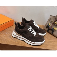 Good Taste Hermes Men's Suede Sneakers H091581 Dark Brown 2026
