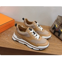 Luxury Discount Hermes Men's Calfskin Sneakers H091608 Light Brown 2026