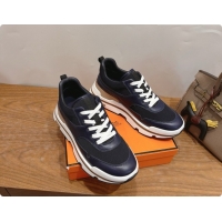 Unique Style Hermes Men's Calfskin Sneakers H091610 Navy Blue/Black 2026