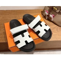 Best Grade Hermes Chypre Flat Sandals in Grained Calfskin H091615 White 2026 