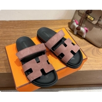 Pretty Style Hermes Chypre Flat Sandals in Suede H091617 Brown 2026