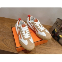 Shop Duplicate Hermes Jet Sneaker in Suede & Calfskin H091624 White/Brown 2026