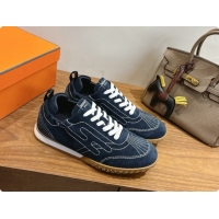 Trendy Design Hermes Jet Sneaker in Suede H091630 Navy Blue 2026